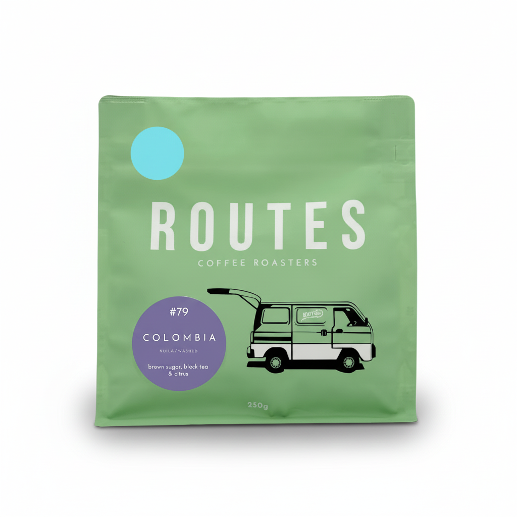 250g bag of Colombia Huila washed coffee by Routes Coffee Roasters
