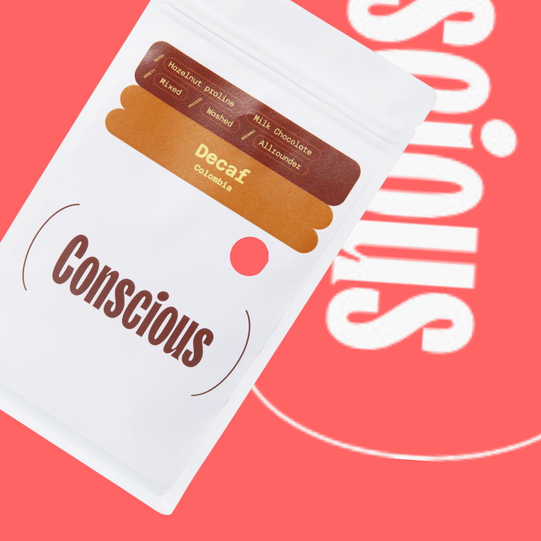 Decaf Colombia coffee packaging - Conscious with coffee branding